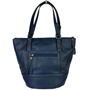 The Sak Silverwood Shopper Tote Bag Navy Blue Leather Shoulder Perforated Purse